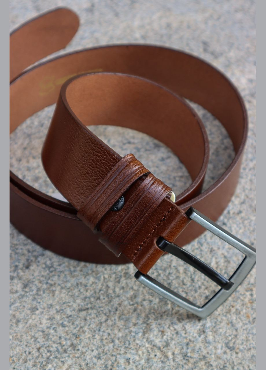 Чоловічий ремінь світло-коричневий з пряжкою гладка натуральна шкіра 502013 No Brand (315424570)