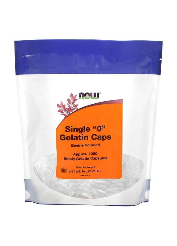 Порожні капсули "0", Single "0" Gelatin Caps,, 1000 порожніх желатинових капсул (96 г) Now Foods (362369215)