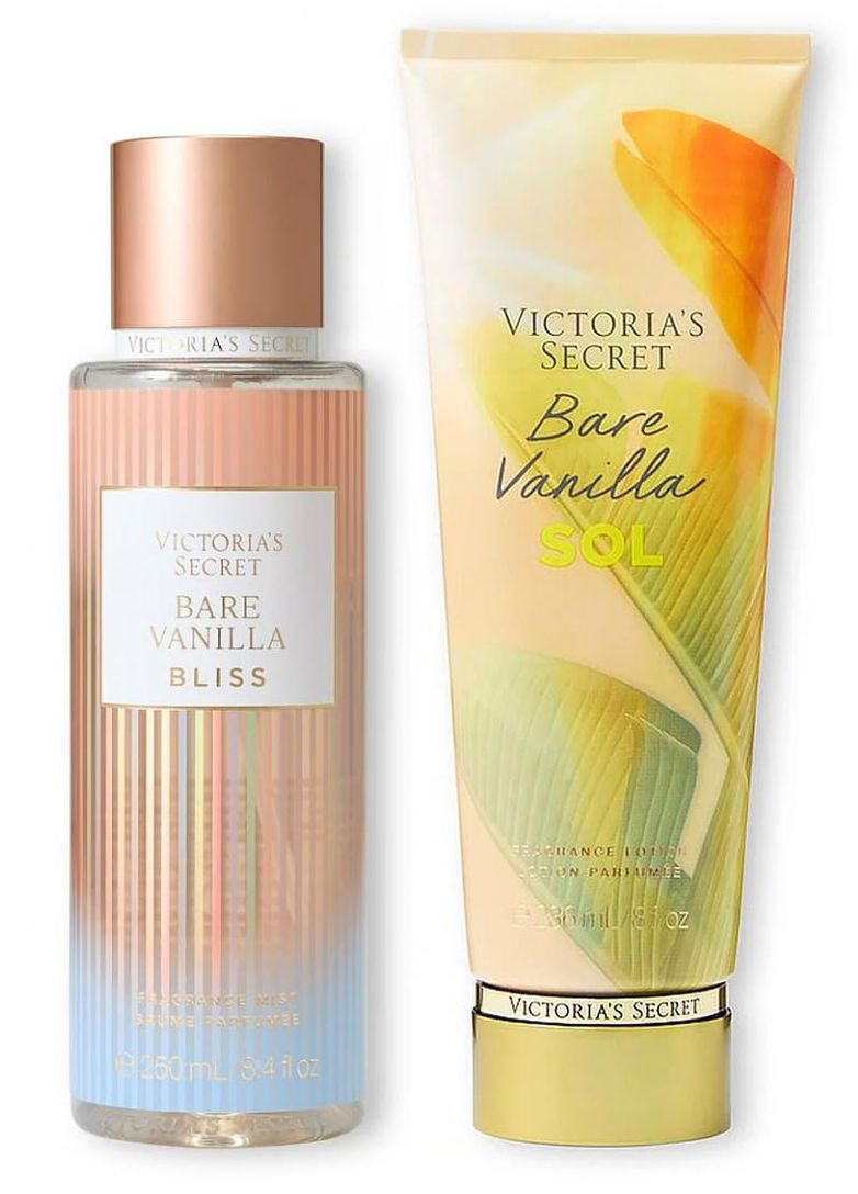 Набор: Спрей для тела Bare Vanilla Bliss и лосьон Bare Vanilla SOL (Спрей 250 мл + Лосьон 236 мл) Victoria's Secret (349498694)