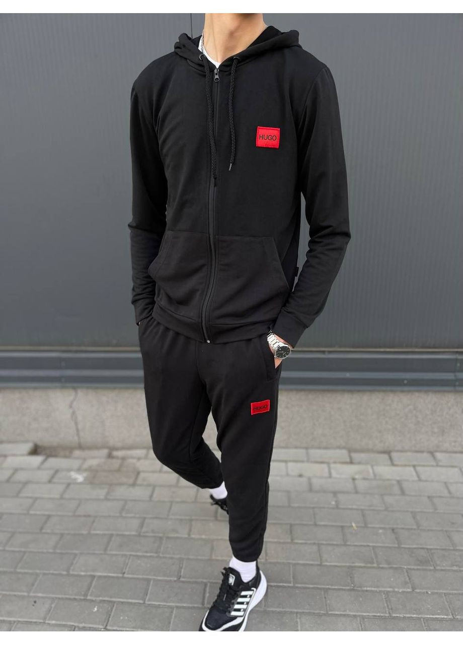 Черный демисезонный костюм hugo котон,турция,нашивка логотип,штаны и кофта Україна
