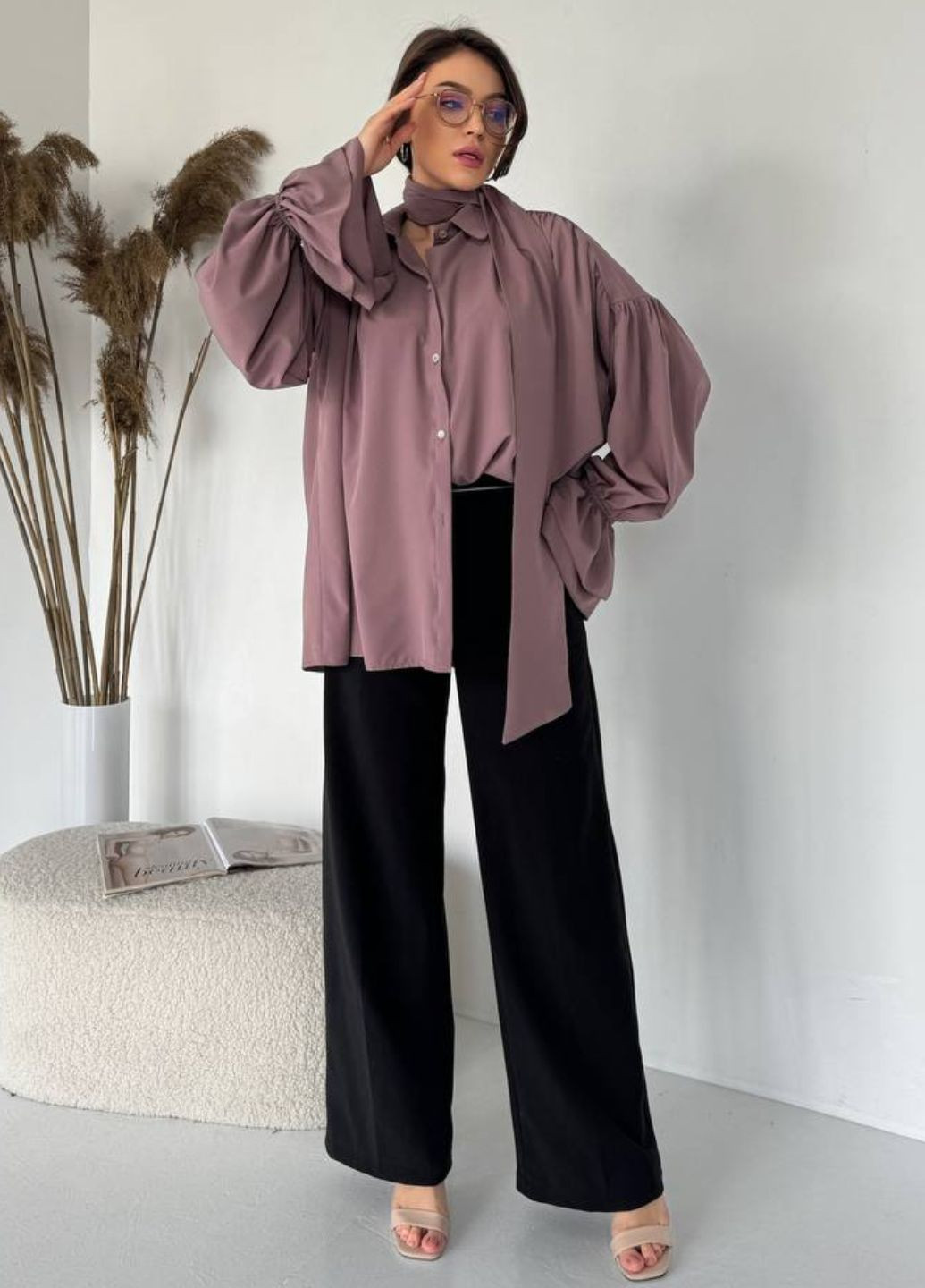 Кофейная повседневный рубашка однотонная Tik-Tak с длинным рукавом