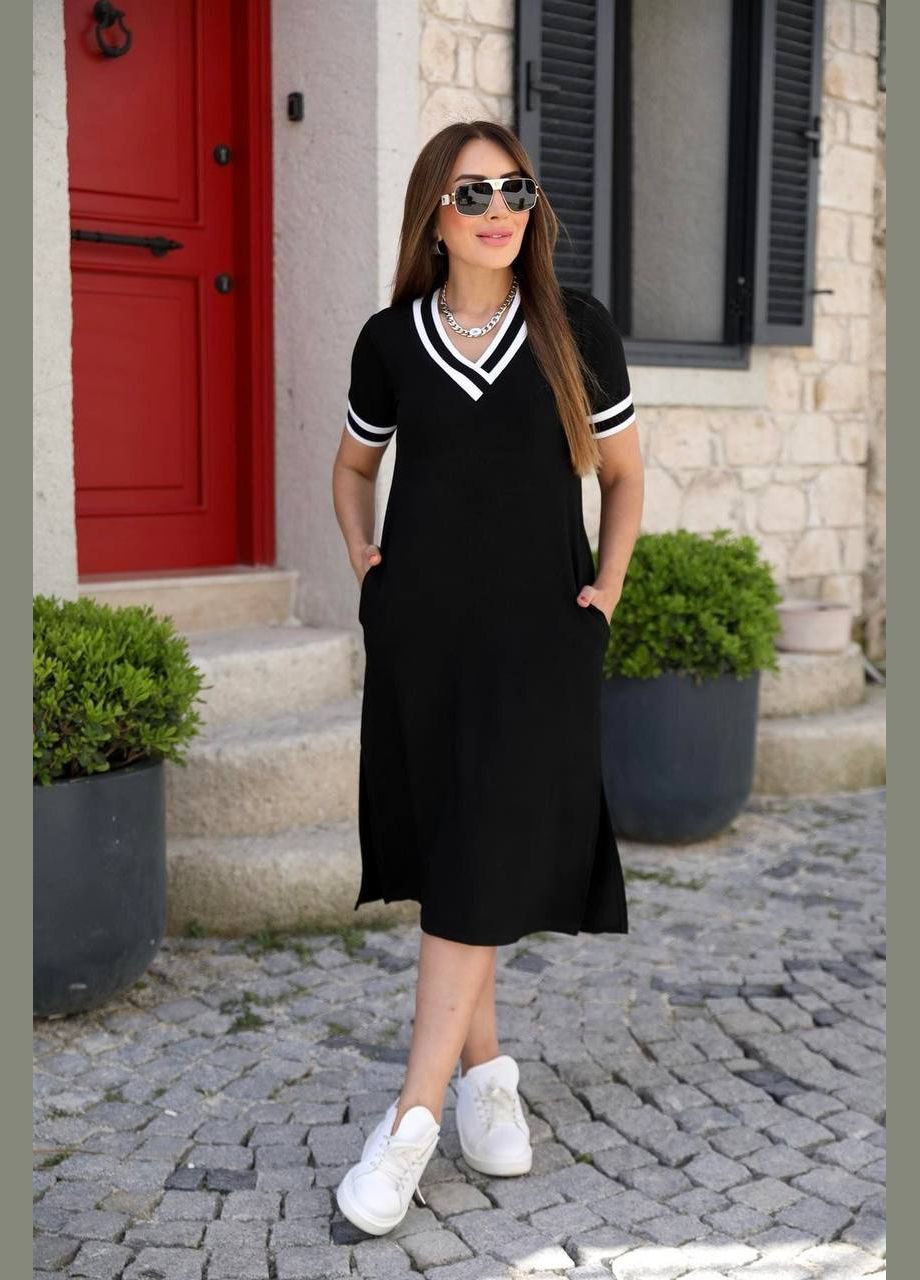 Черное женское платье миди цвет черный New Trend