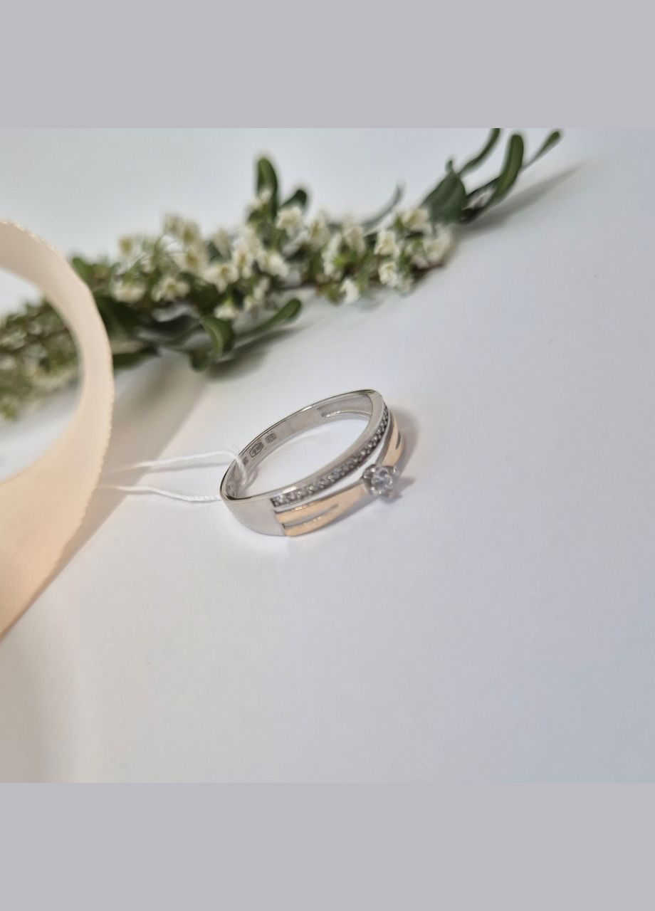 Сребряное кольцо Дорожка с золотой пластиной с Белыми Камнями.0 размер серебро 925 пробы золото 375 1677к No Brand (329189908)