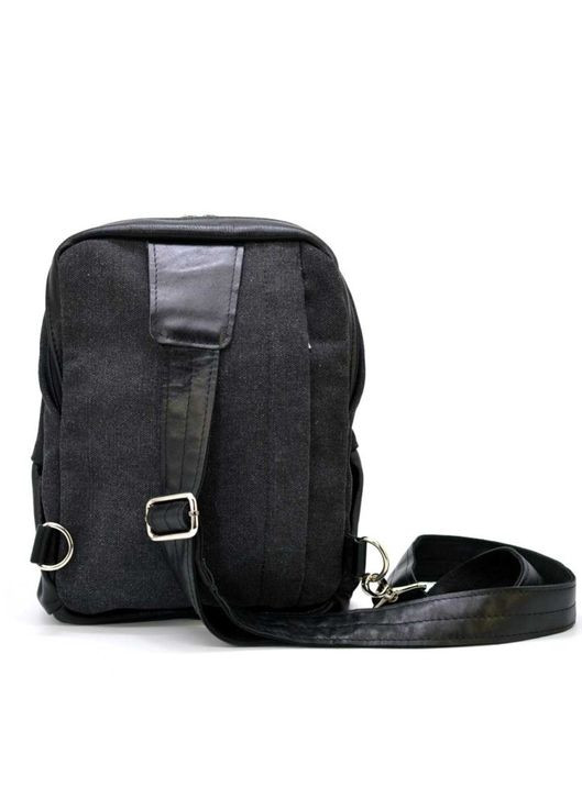 Чоловіча сумка-слінг з натуральної шкіри та канвасу з регульованим ременем чорна TARWA (302315092)