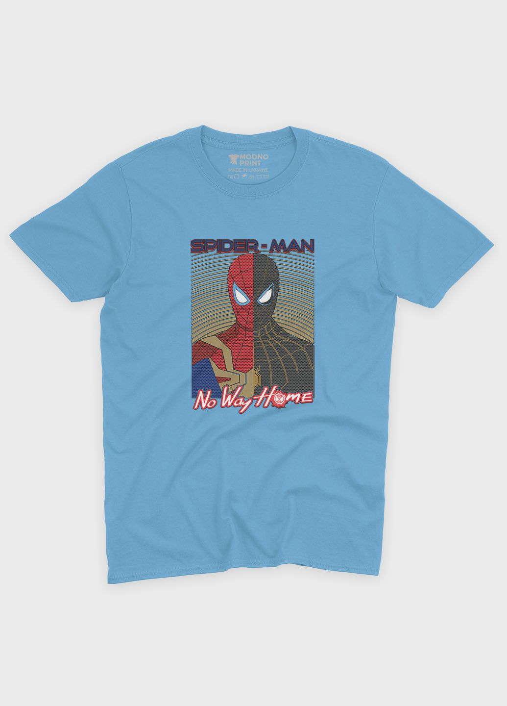 Блакитна демісезонна футболка для дівчинки з принтом супергероя - людина-павук (ts001-1-lbl-006-014-009-g) Modno