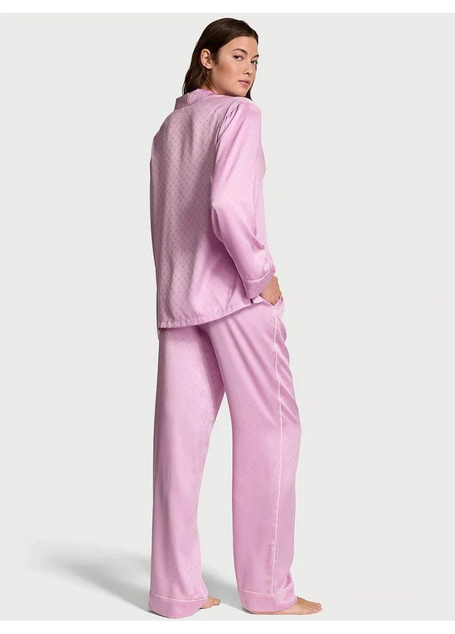 Комбінована всесезон піжама сатинова (сорочка + штани) signature satin heart long pajama set s regular ліловий Victoria's Secret