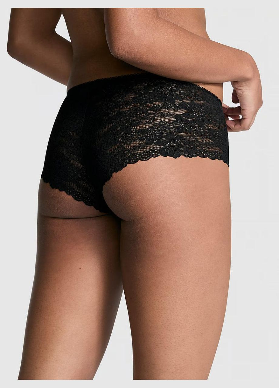 Трусики-чики женские бесшовные с кружевом PINK No-Show Cheeky Panty черные Victoria's Secret (329039094)