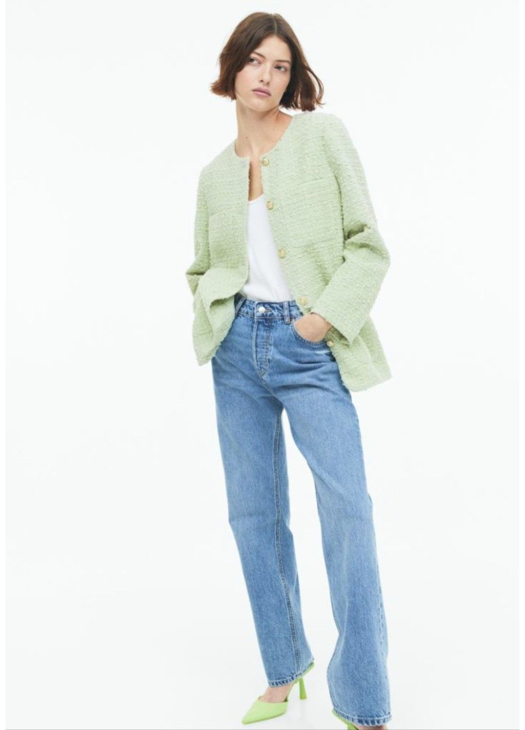 Зеленый женский женский пиджак из букле н&м (56843) xs зеленый H&M - демисезонный
