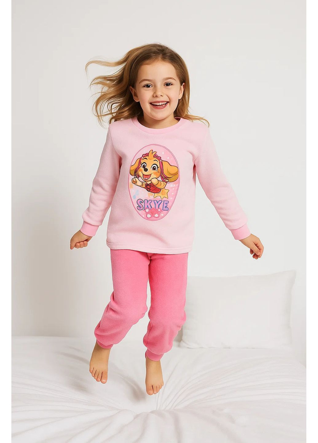 Рожева зимня велюрова піжама для дівчинки лонгслів + брюки Lily & Dan