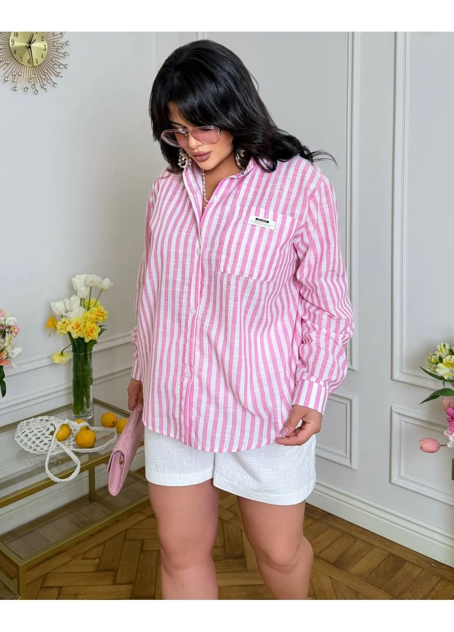 Женский льняной костюм с шортами и рубашкой SS231 синего цвета 00896 No Brand (398296547)