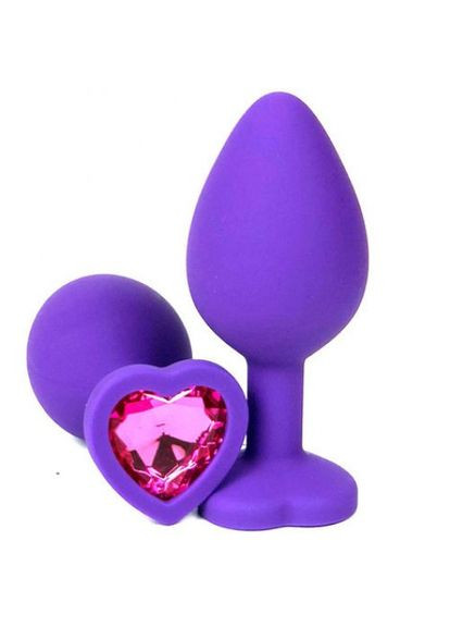 Анальна пробка М 3.4 см силіконова середня з каменем у формі серця TOYFA Silicon Plug + мішечок Рожевий Focus (303911116)