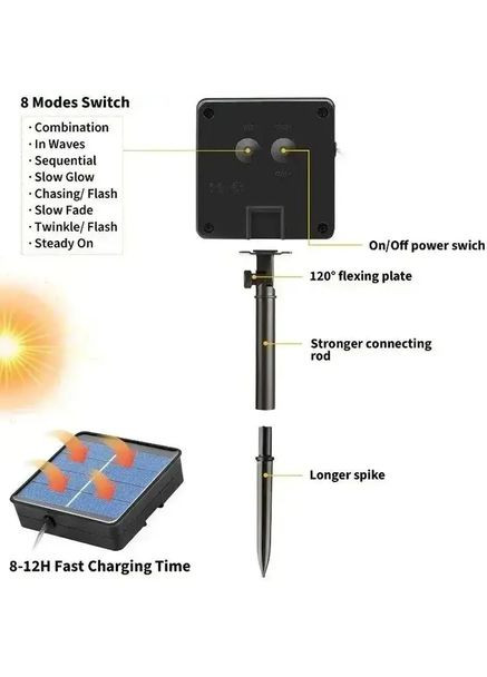 Уличная гирлянда с солнечной панелью / Светодиодные гирлянды с RGB подсветкой 10м 100LED (SFK-15) Gemei (367073578)