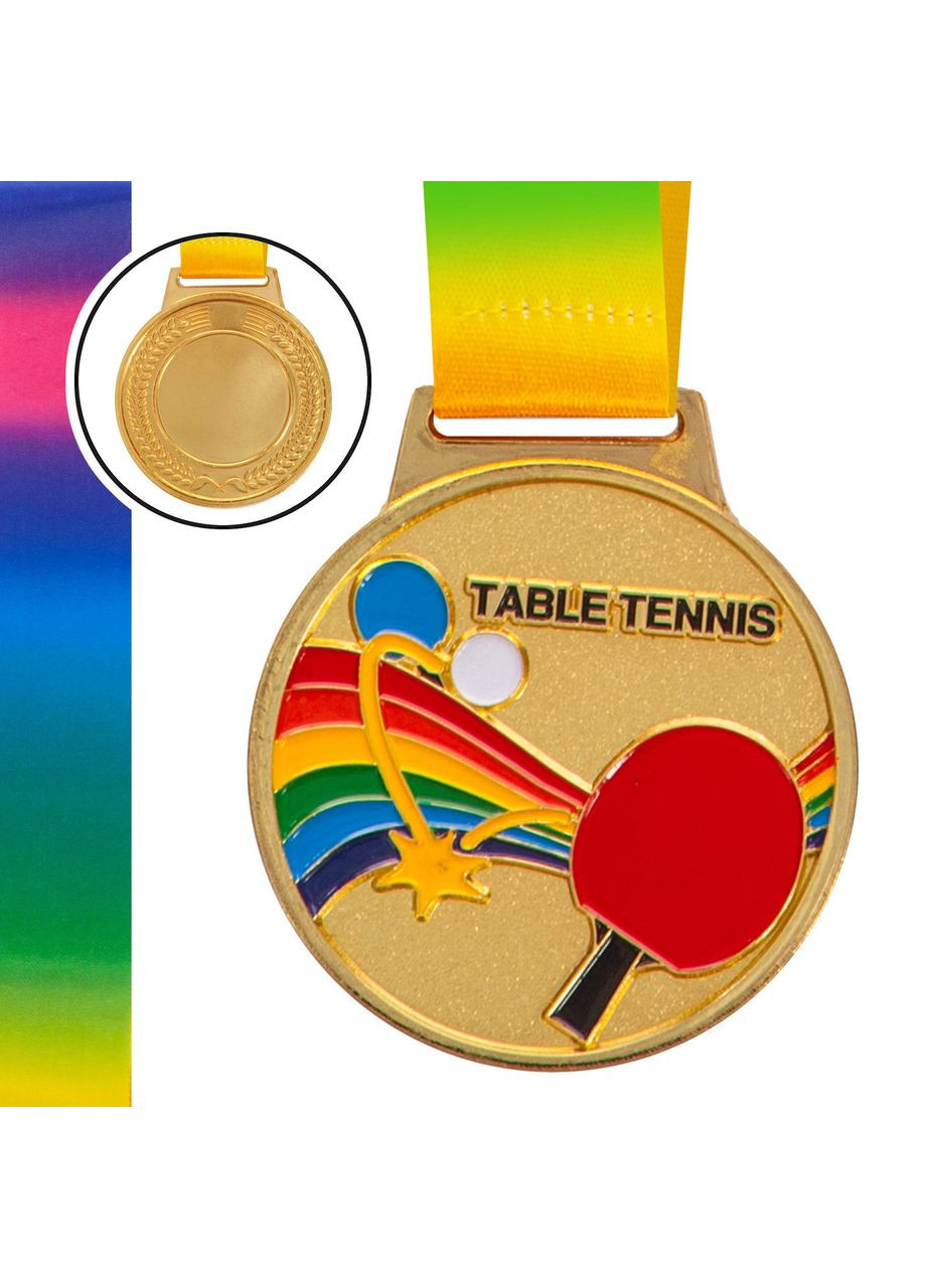 Медаль спортивная с цветной лентой d-6,5см Настольный теннис C-0341 TABLE TENNIS (металл, 38g золото) SP-Sport (361438757)