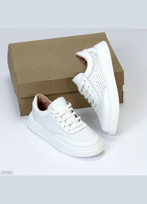 Белые кожаные женские кроссовки перфорированные Mermaid Silver белые лето (300372334)