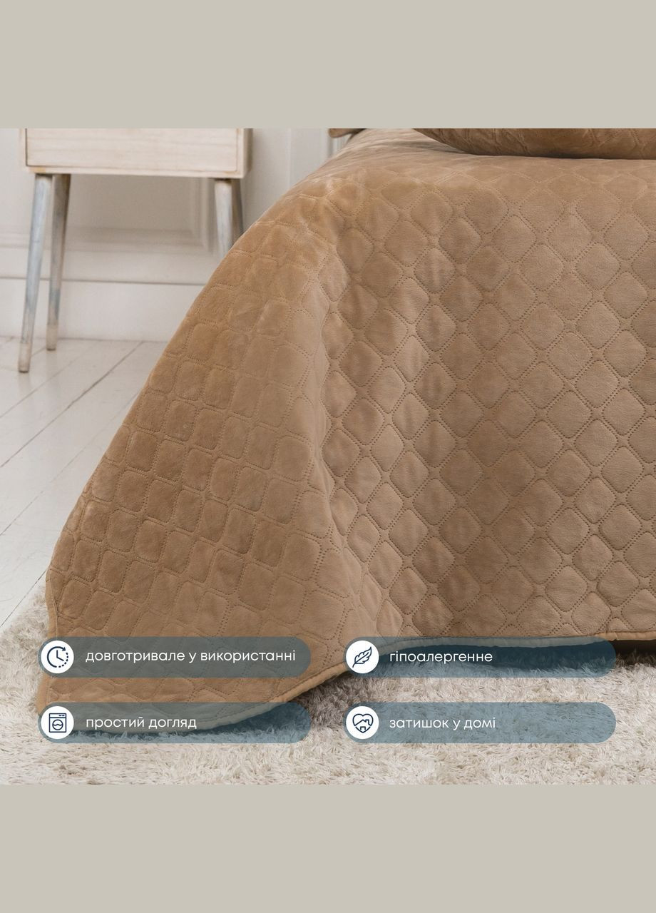 Покрывало Велюровое мягкое Золотисто-бежевое размер 240х260 см ромб/круглый ТЕП (328923199)