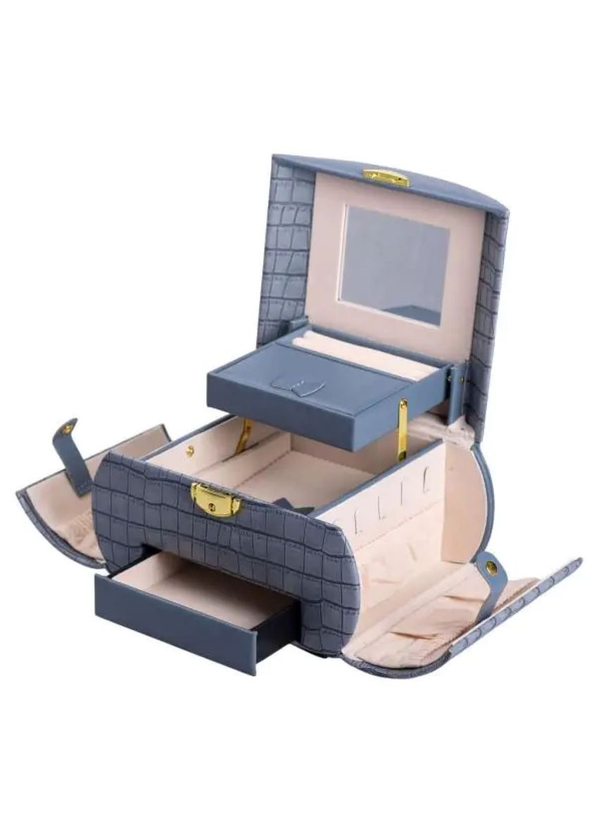 Шкатулка для украшений из эко кожи 3 яруса с замком органайзер для ювелирных изделий HP-5-21BL (A-033863) Yiwu (356729127)