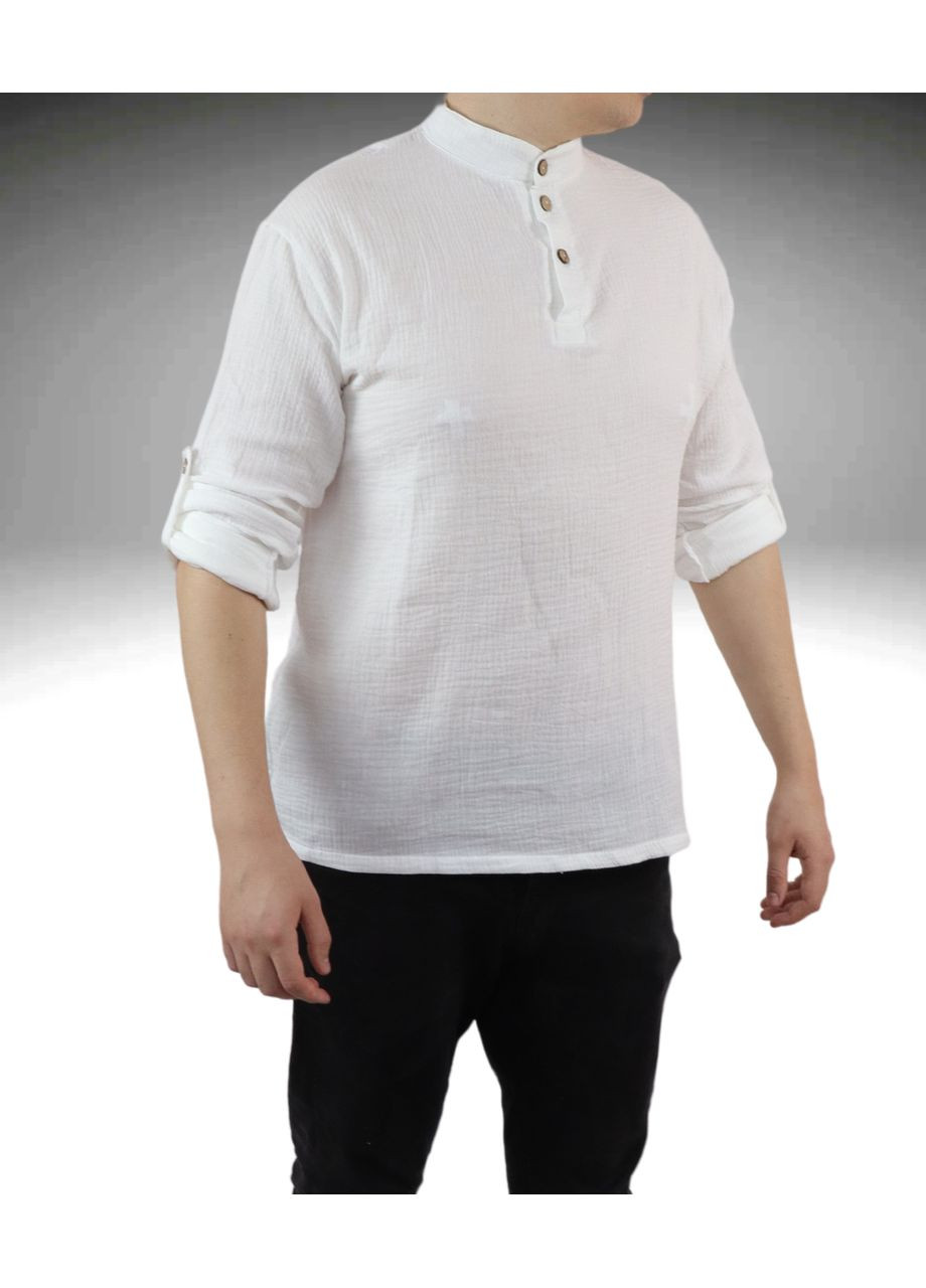 Чоловіча муслінова біла сорочка з довгим рукавом No Brand (328069491)