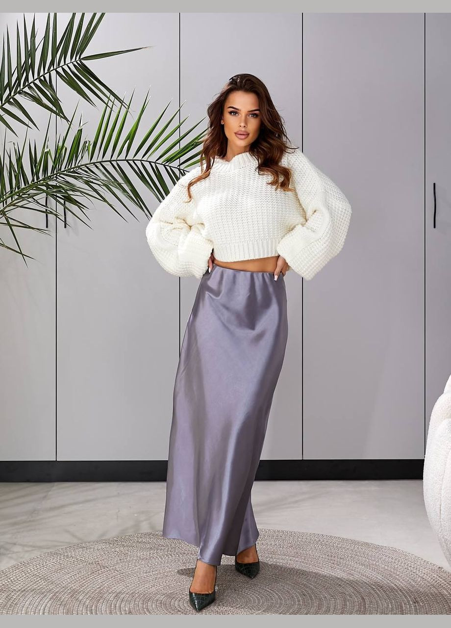 Графитовая праздничный, коктейльный, офисная, повседневная, кэжуал, вечерний элегантная атласная юбка на резинке No Brand