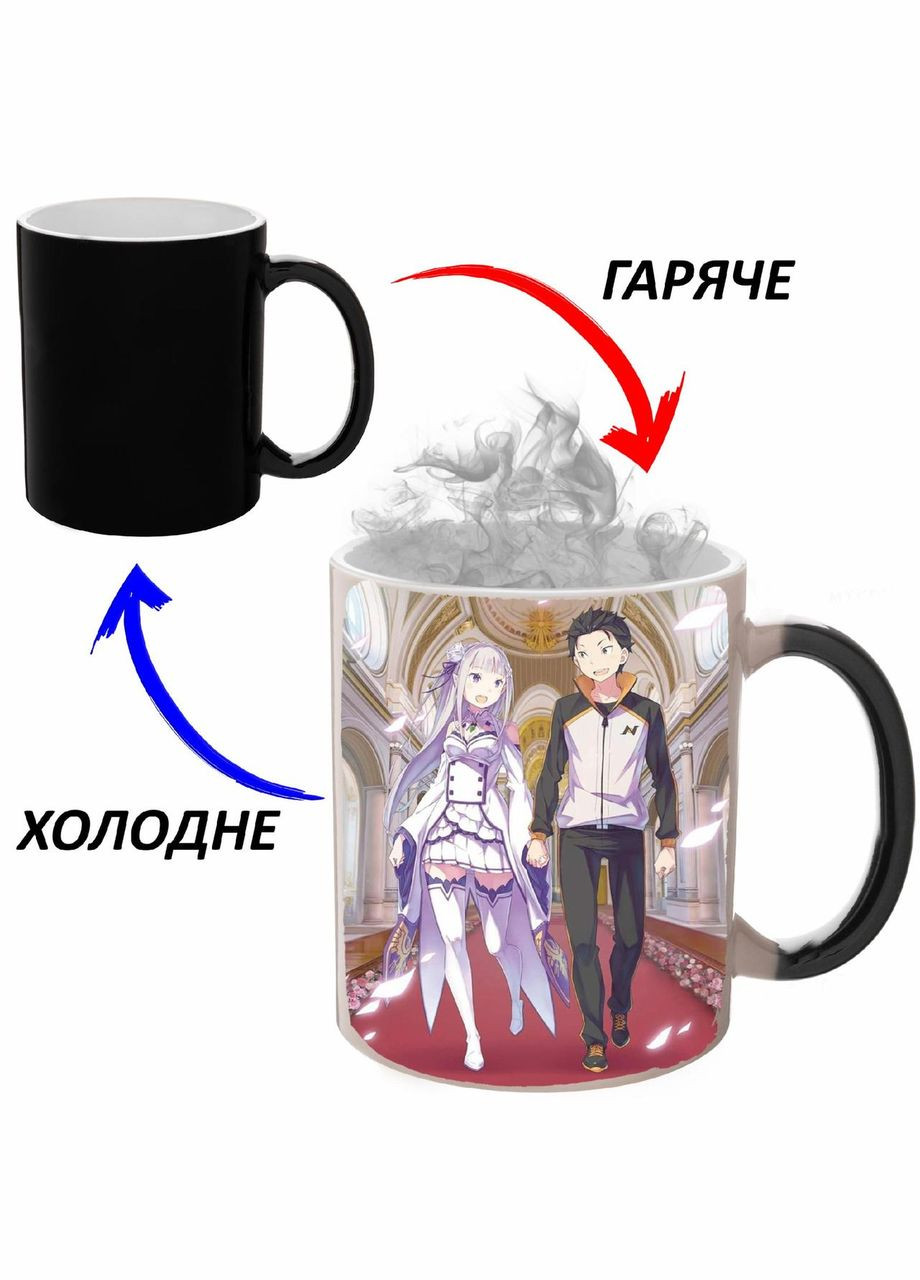 Чашка хамелон Переродження: Життя з нуля в іншому світі Аніме #004 (кухоль, горнятко) Чорна 330 мл No Brand (323471864)