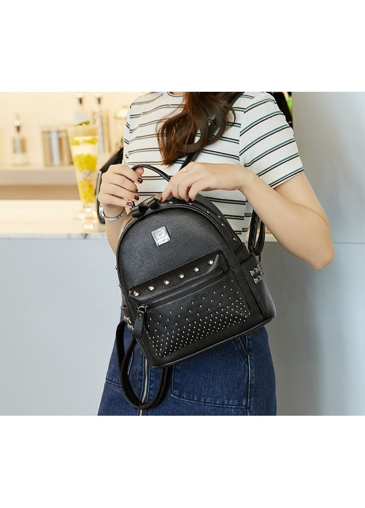 Жіночий міський міні рюкзак чорний з екошкіряний маленький рюкзак для повсякденного використання ProDobro (363259765)