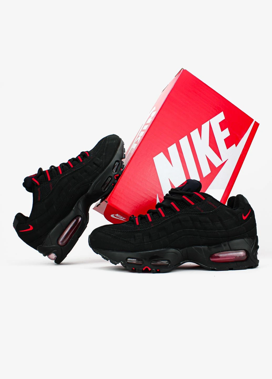Черные демисезонные кроссовки мужские nike air max 95 black red | найк аир макс 95 черные No Brand
