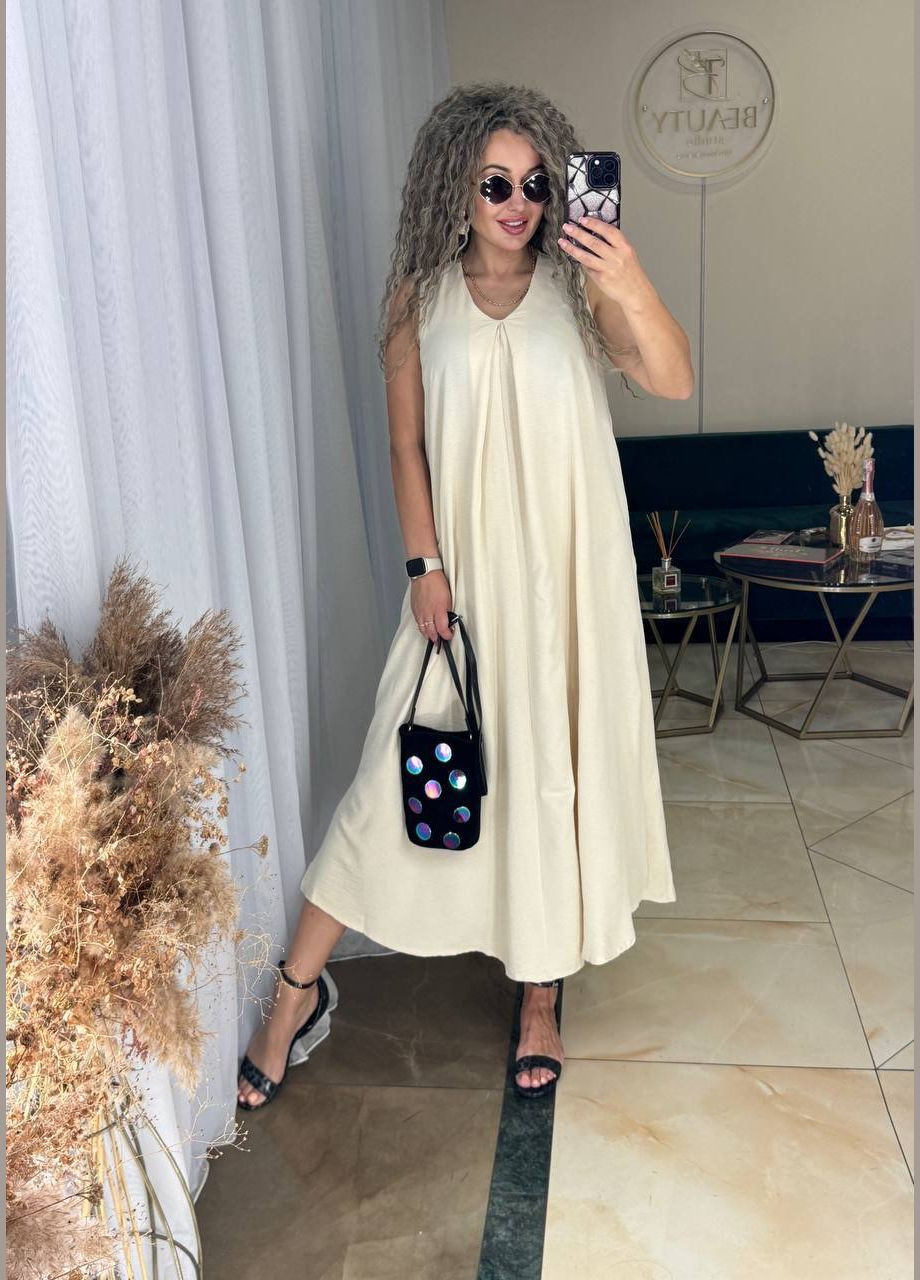 Бежевое повседневный платье женское Гермес однотонное