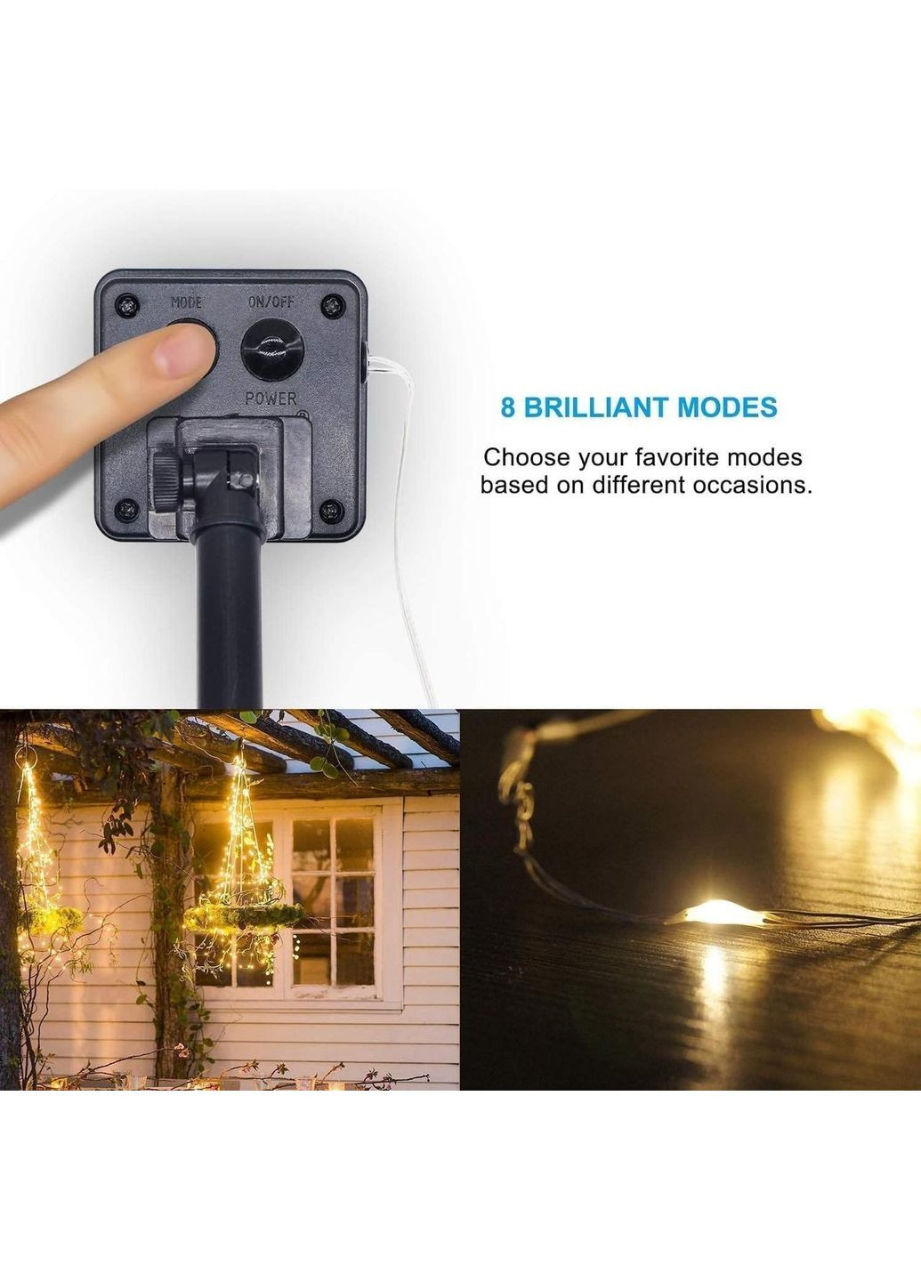 Солнечная гирлянда Wishlink, 2шт по 100 LED, 33 фута теплый белый свет IP65 для улицы, сада, террасы, свадьбы No Brand (338193337)