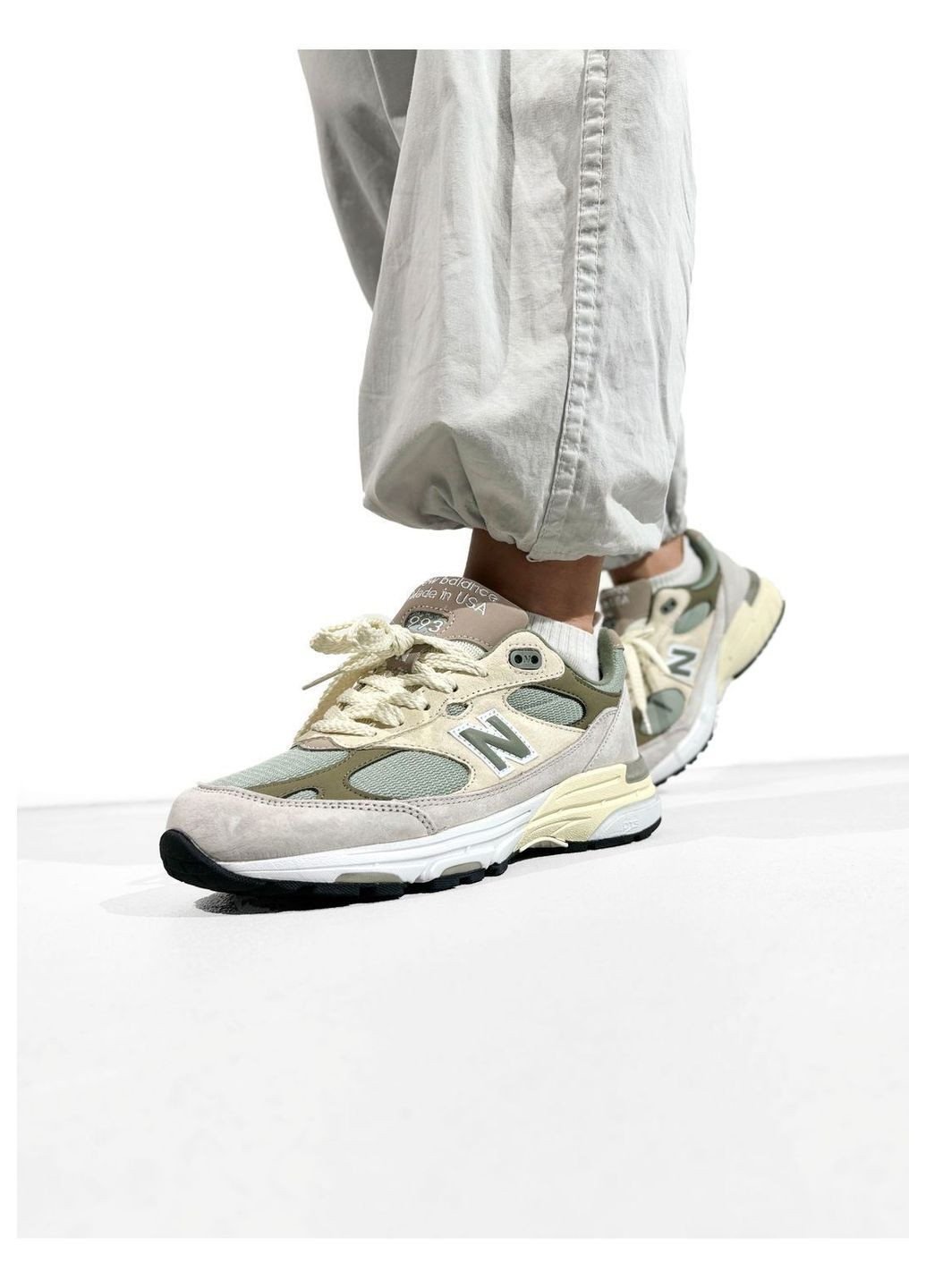Бежеві всесезонні кросівки new balance No Brand 993 Beige/Mint/Grey