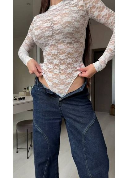 Женское боди с кружевом (гипюр), белое, р. (ст. 195IR) No Brand (367109079)