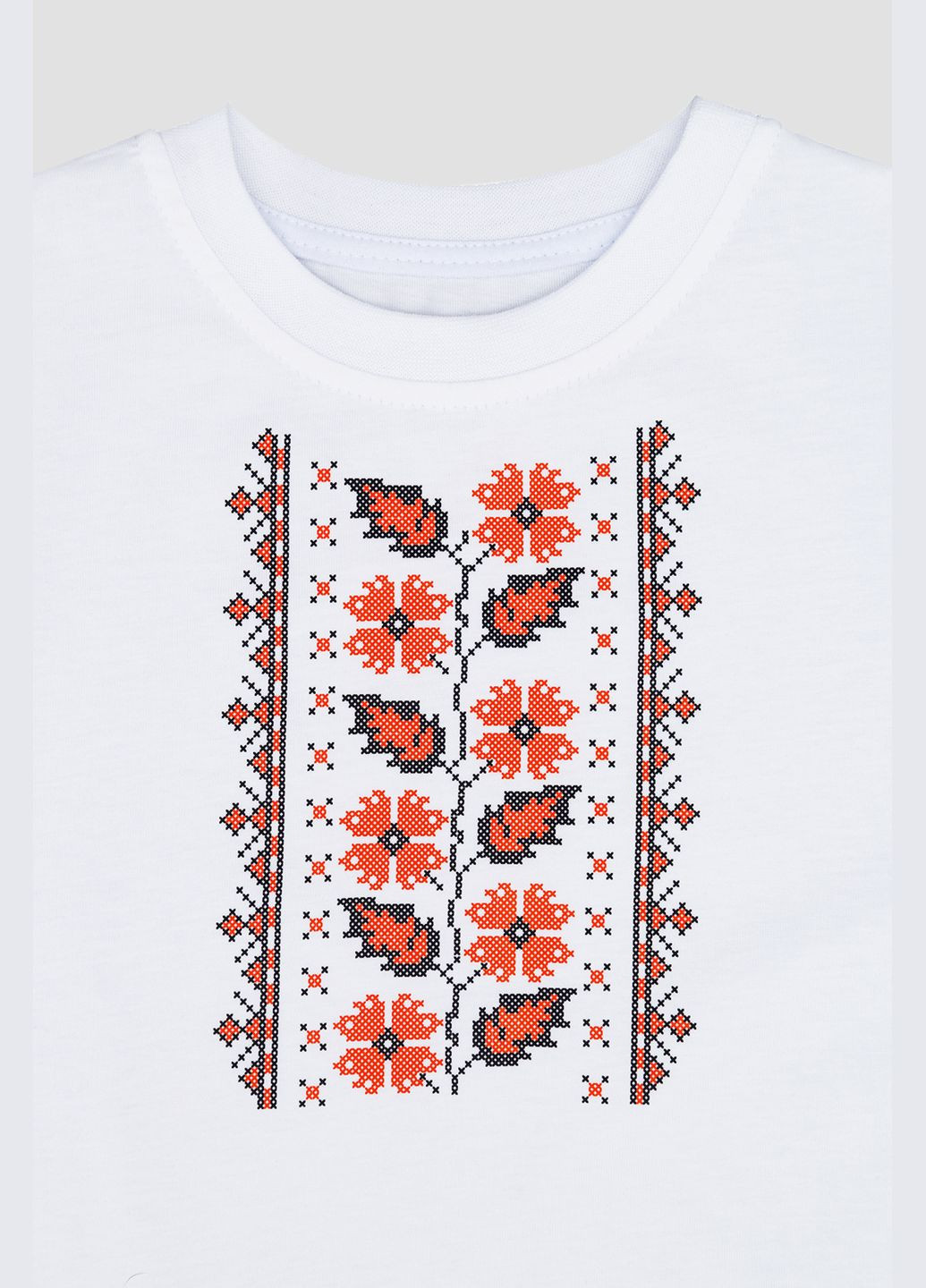 Белая вышиванка с коротким рукавом для девочки цвет белый cb-00251111 трикотаж (319115431)