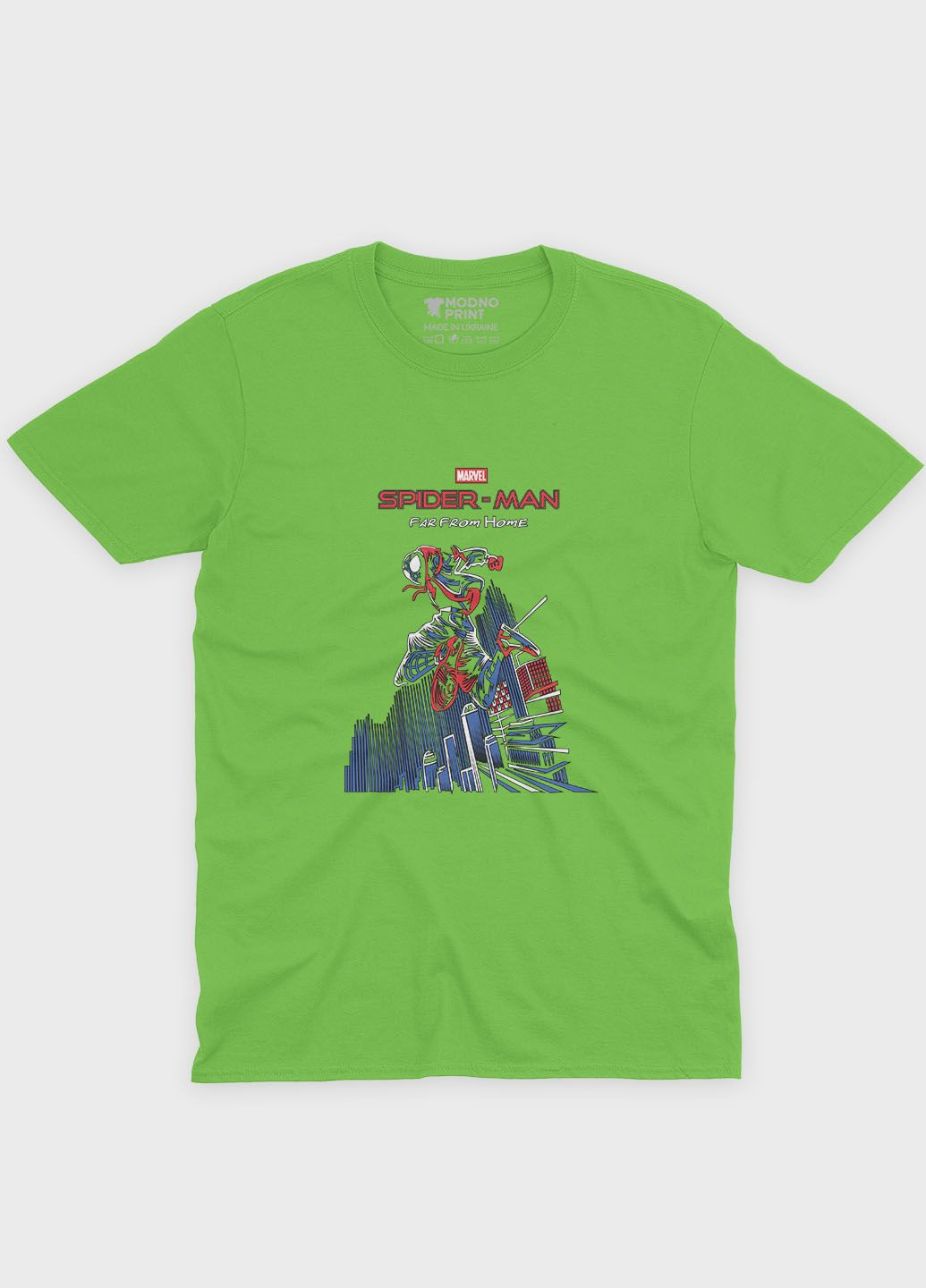 Салатовая демисезонная футболка для девочки с принтом супергероя - человек-паук (ts001-1-kiw-006-014-041-g) Modno