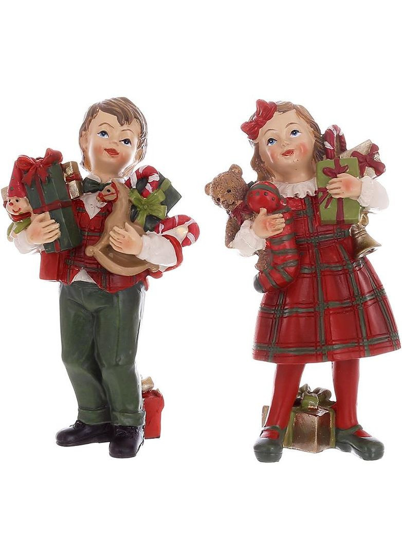 Набор 6 фигурок "Дети в ожидании Нового Года" 13см, 3 мальчика и 3 девочки с подарками BonaDi (372176316)