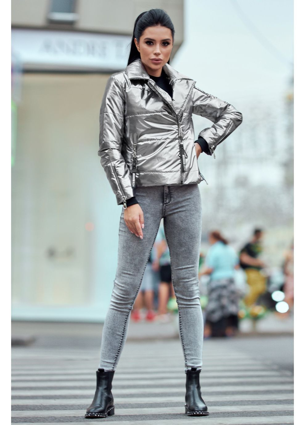 Серая демисезонная куртка-косуха 1630.4288 Seventeen