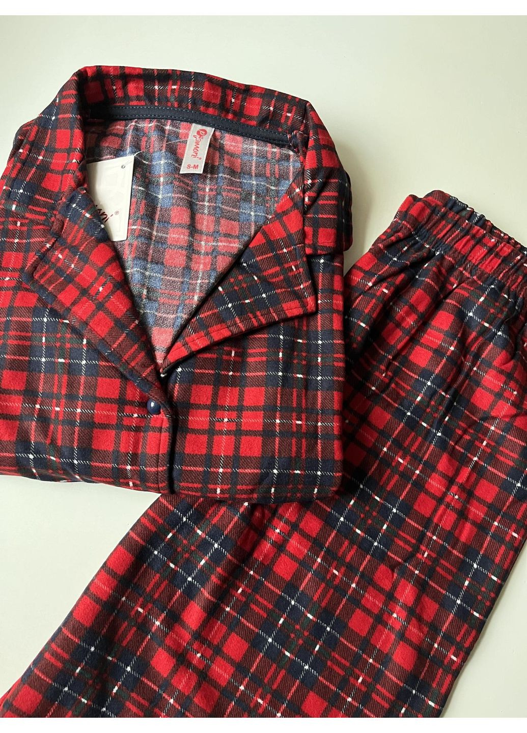 Темно-червона всесезон жіноча тепла піжама сорочка + брюки Leyla