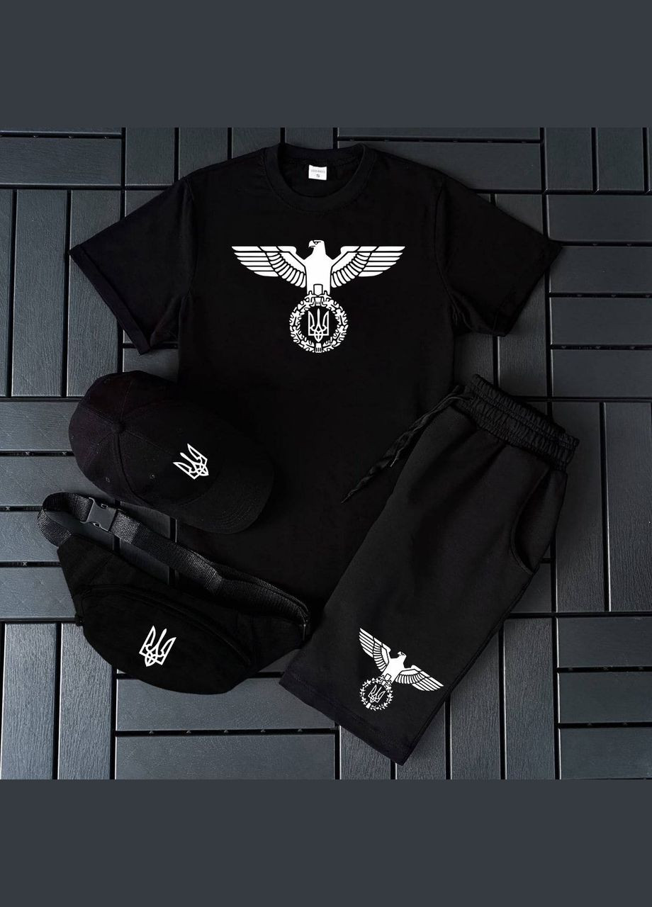 Чорний комплект 4 в 1 тризуб бавовна,шорти,футболка,кепка,бананка No Brand