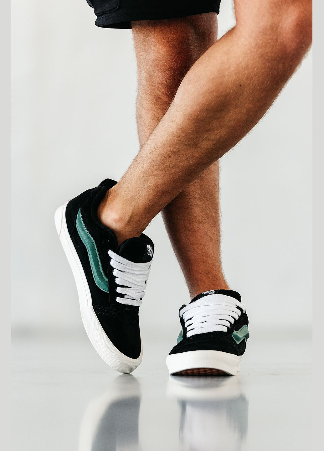 Чорні Осінні кросівки чоловічі vans knu skool black green | ванс кну скул чорні зелені No Brand
