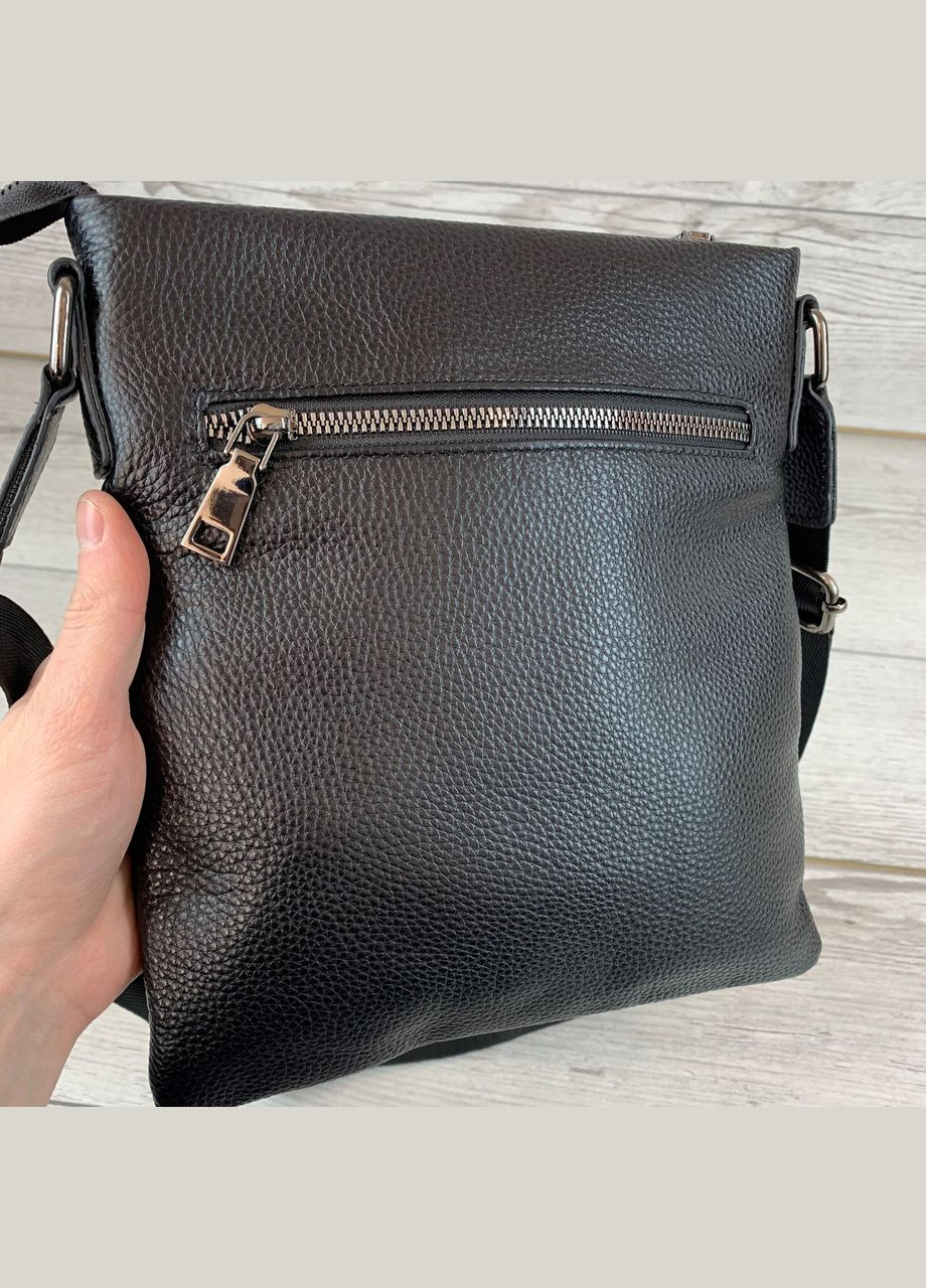 Сумка чоловіча через плече для документів з натуральної шкіри містка, чорна No Brand (333705720)