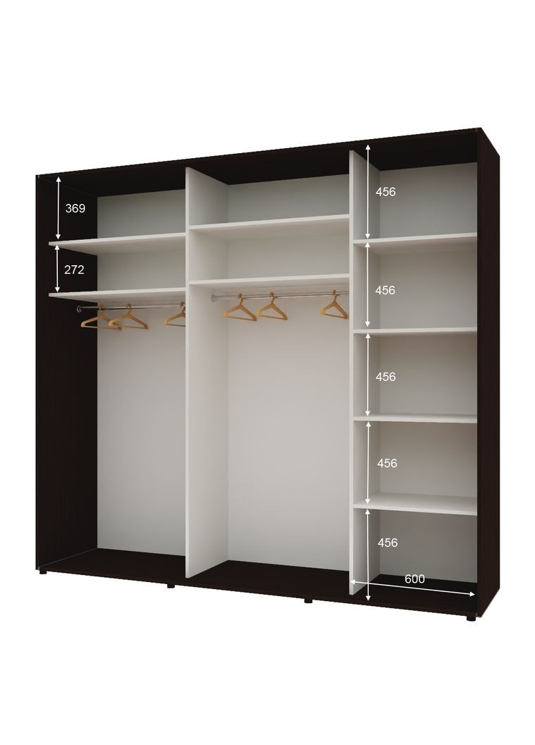 Шафа-купе тридверна 250*60*240 см Венге ДСП + Дзеркало + ДСП Стандарт Комфорт Меблі (360470411)