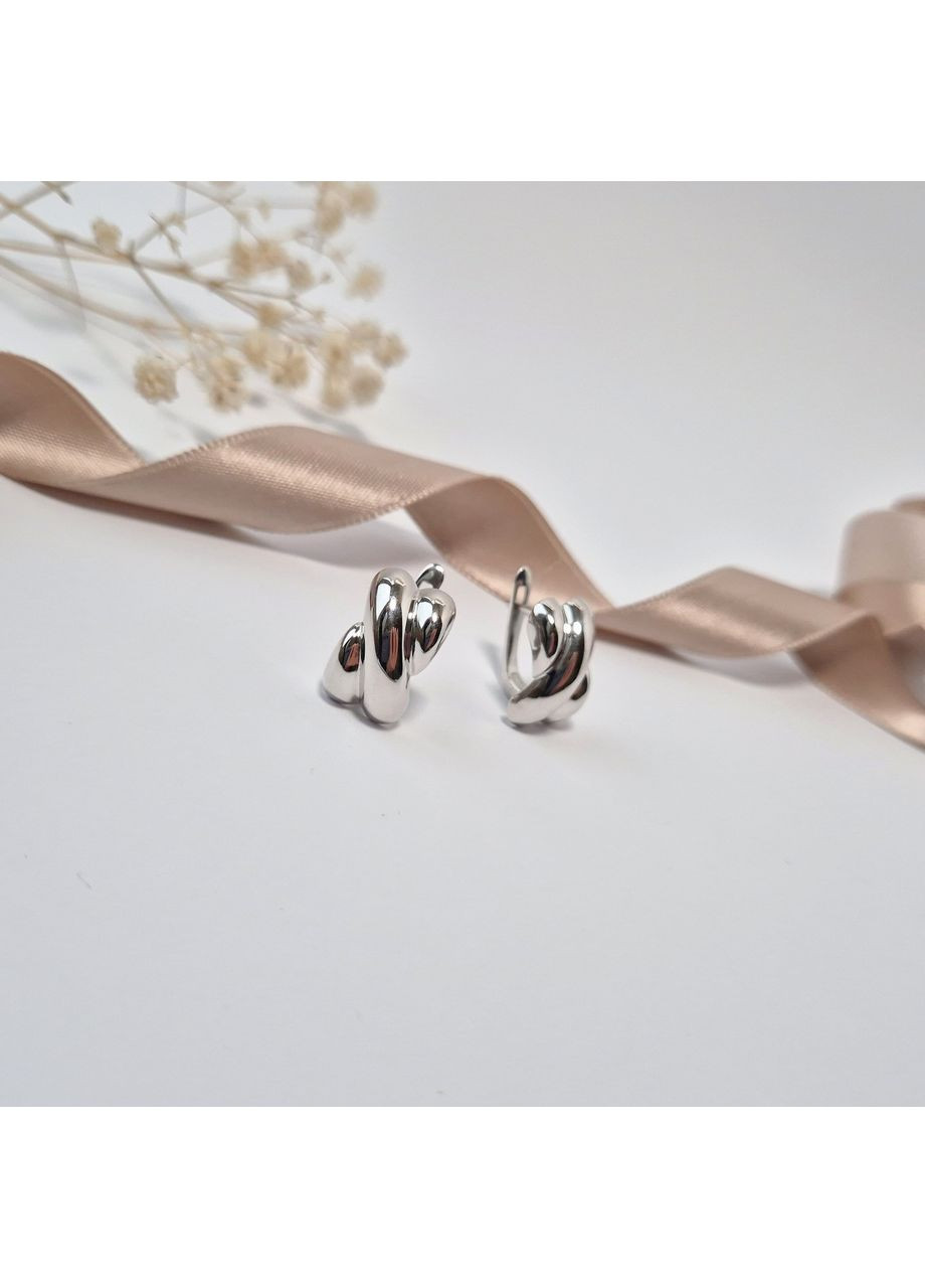 Срібні сережки без каменів Об'ємні срібло 925 проби Родоване вс359р 3.46г Nobrand (370438615)