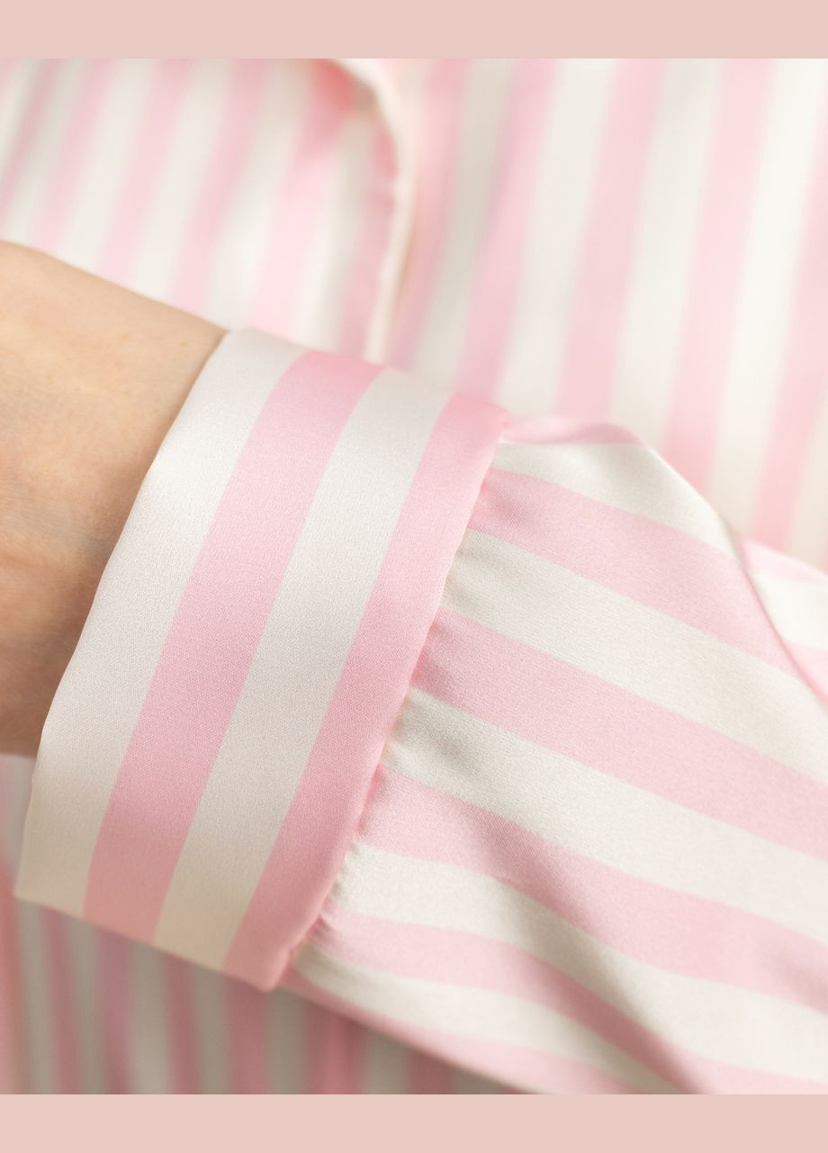 Розовая всесезон пижама костюм домашний из шелка армани рубашка со штанами розовая полоска Maybel