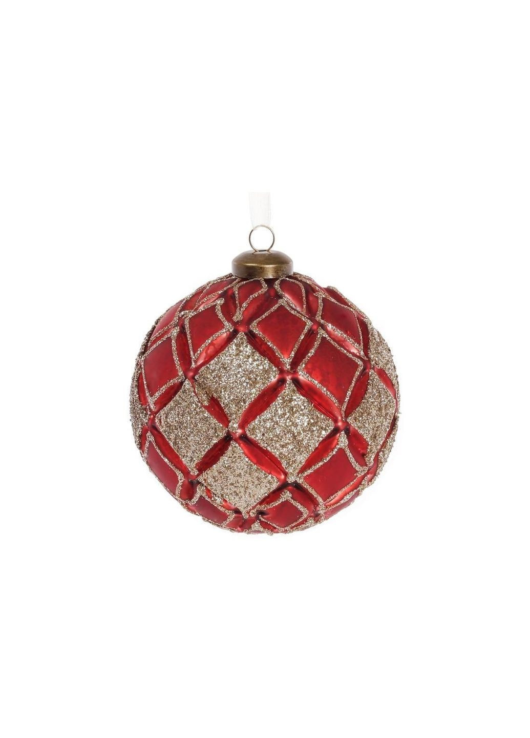 Набір (3 шт) ялинкових куль матових з декором 10 см, колір - червоний гренадин (874-804) BonaDi (311201485)