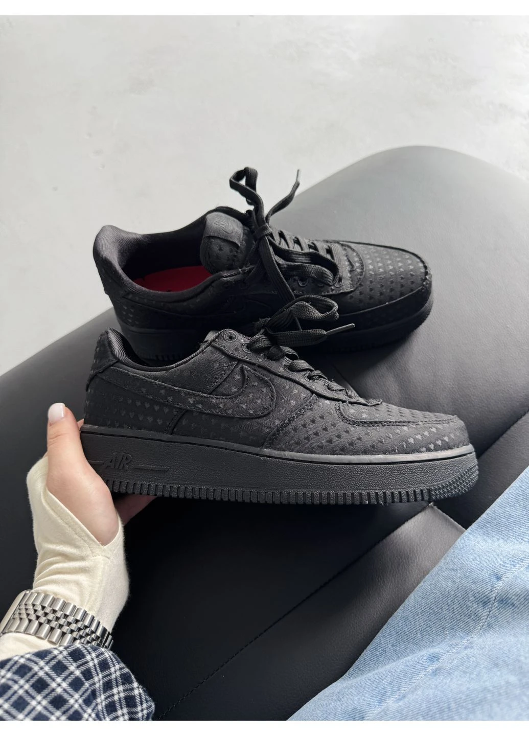 Черные летние кроссовки nike air force 1 se valentines day/black найк аир форс 1 No Brand