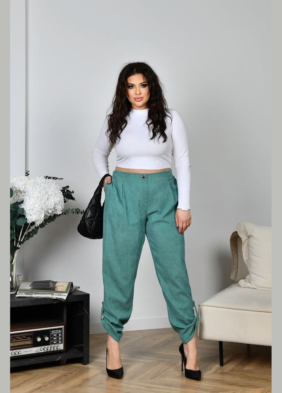 Жіночі брюки із мікровельвету колір ментол р.48/50 453794 New Trend (289720038)