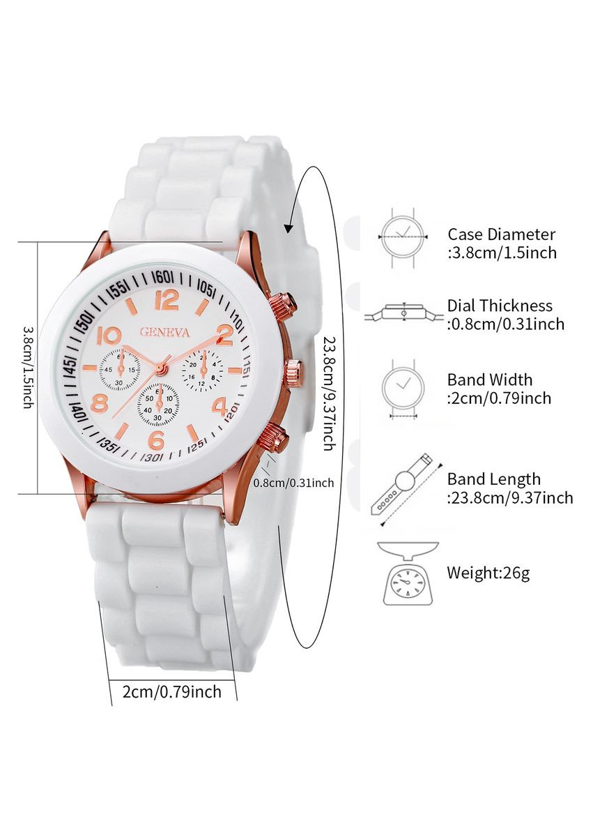 Женские часы кварцевые на силиконовом ремешке Белый + 4 браслета Geneva (335063871)