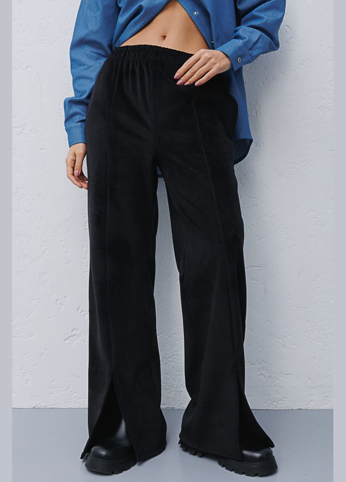 Жіночі велюрові смарагдові штани з розрізами спереду Arjen (289787575)