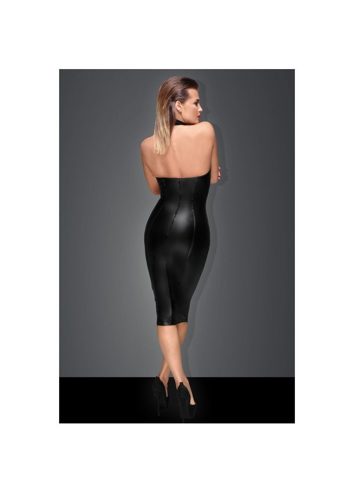 Черное платье с кольцом на шею f160 noir handmade m No Brand
