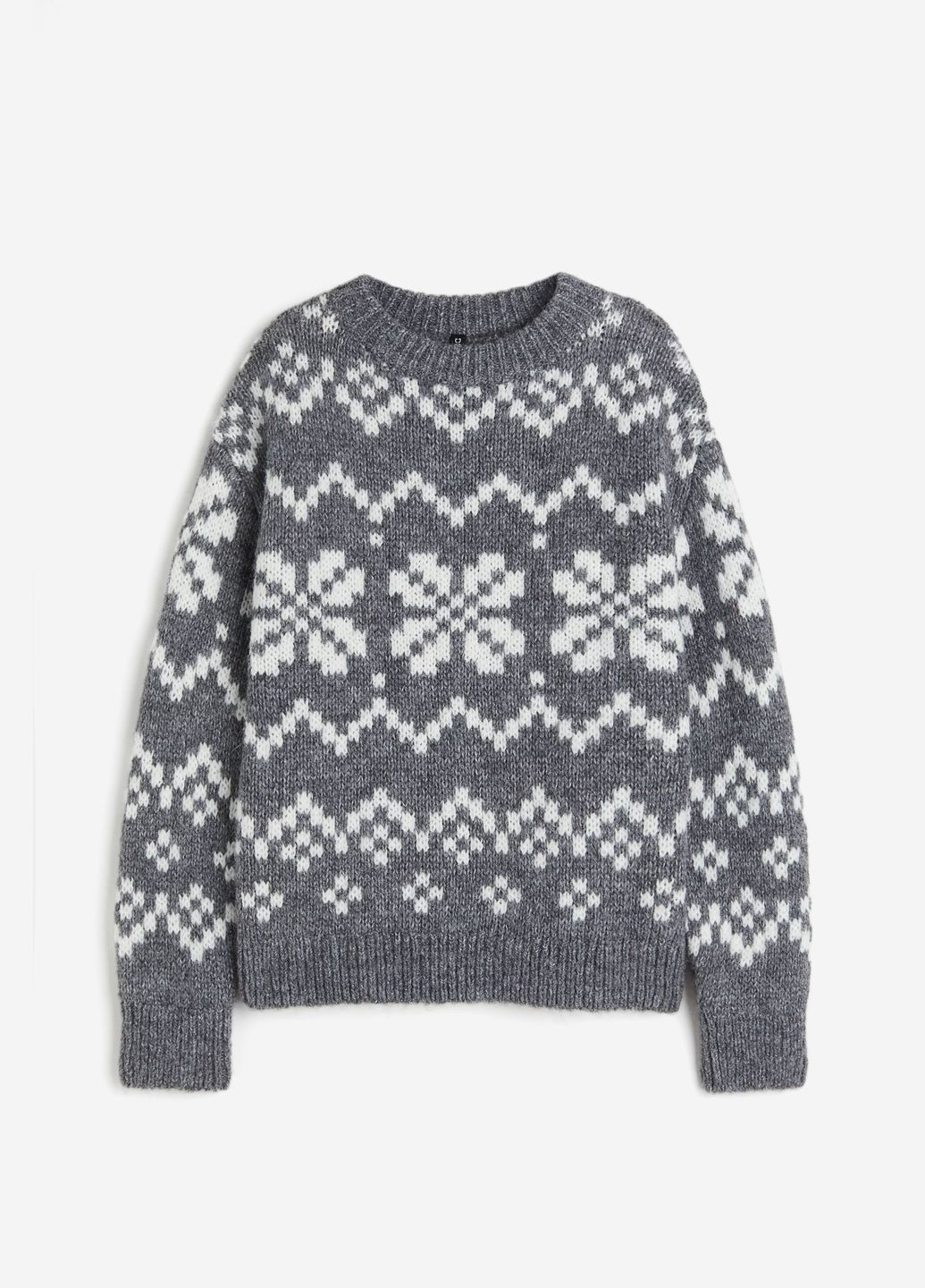 Серый зимний пуловер большого размера в жаккардовом исполнении H&M
