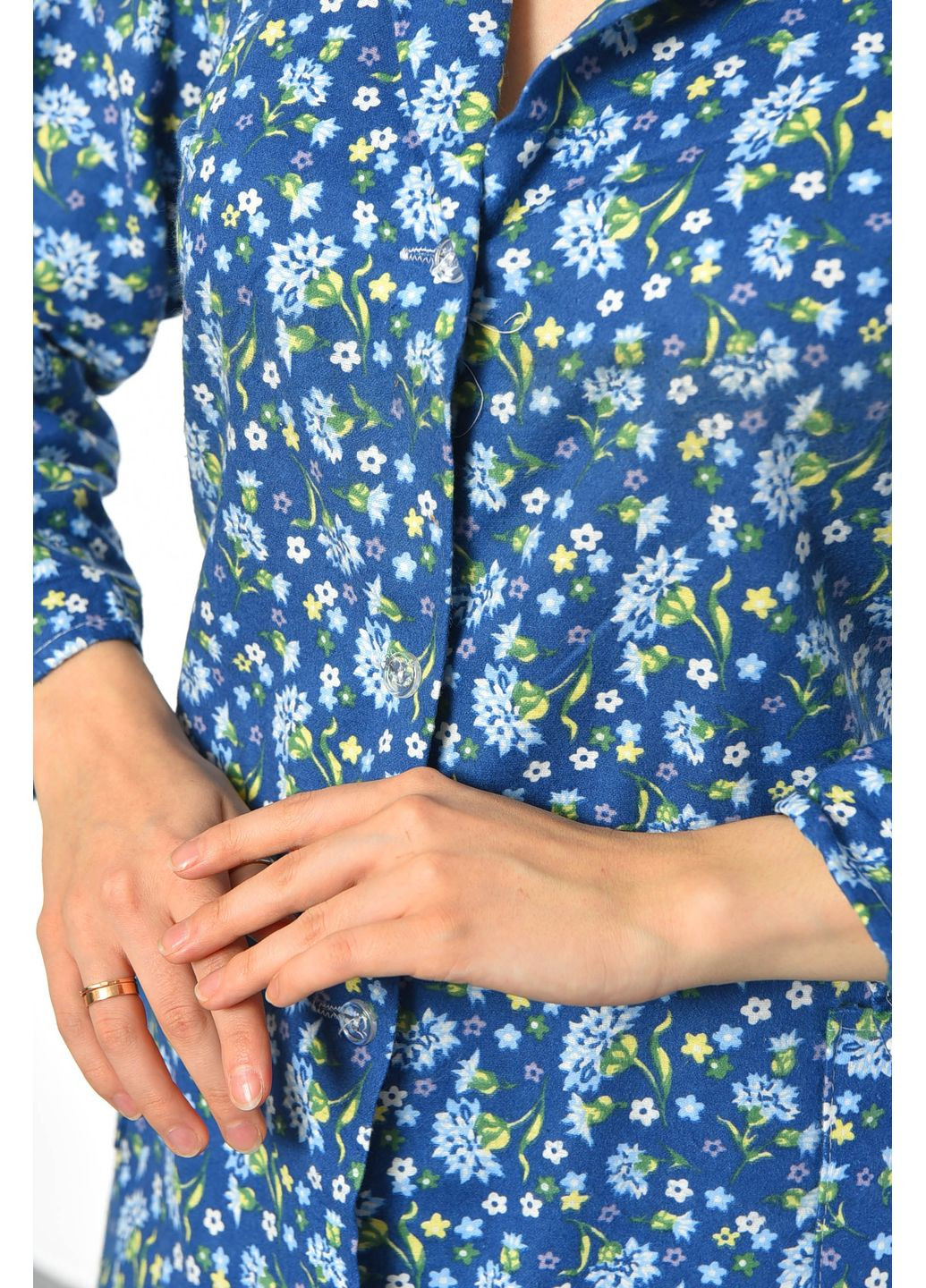 Халат женский байковый батальный синего цвета с цветочным принтом Let's Shop (303509212)