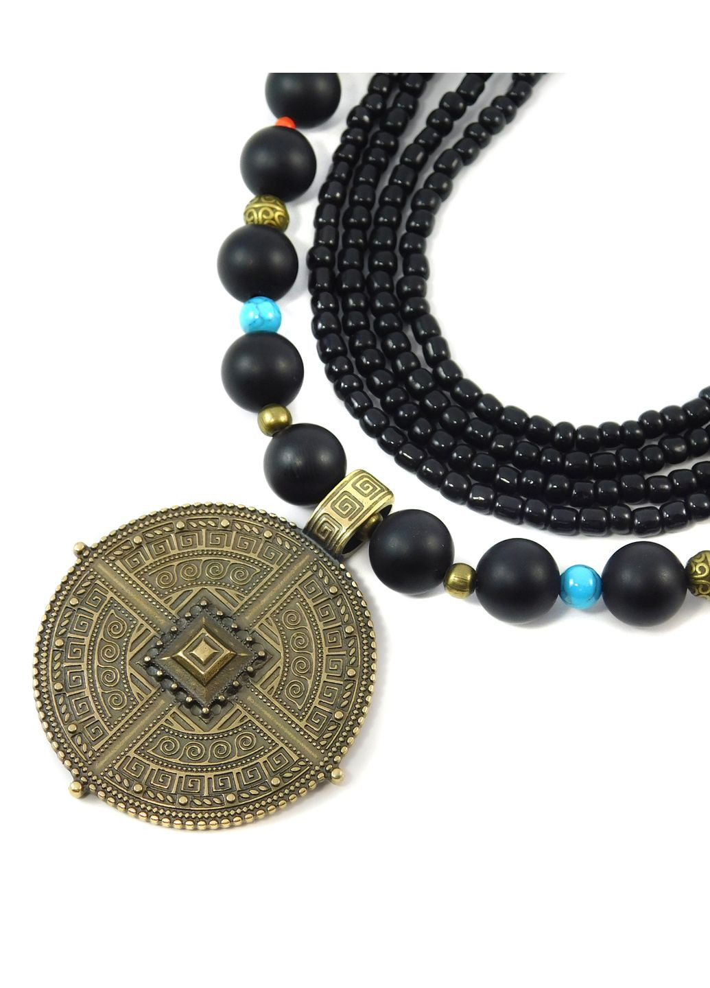 Намисто "Культура" Шунгіт, Бірюза, Корал, бісер Fursa fashion (322313807)