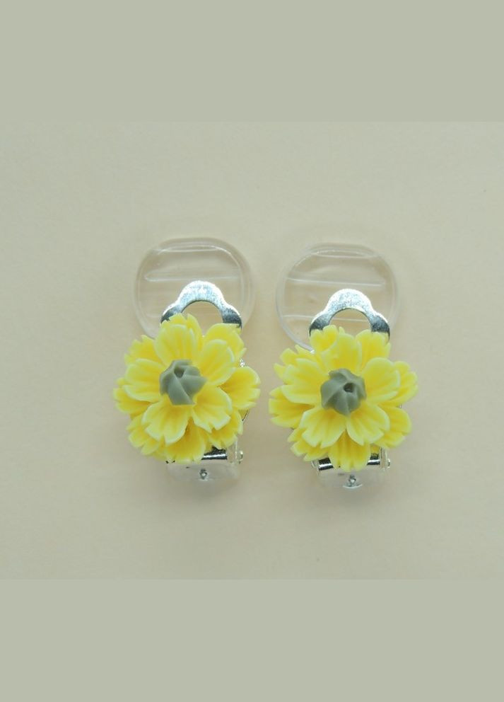 Серьги клипсы детские для ушей без пробивания цветок Хризантема нежно светлорозовая с бирюзовой Liresmina Jewelry (289533629)